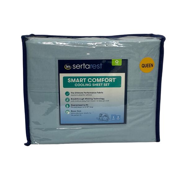 Serta Perfect Sleeper Premium Microfiber Sheet Set Light Blue Queen NEW - Picture 2 of 9